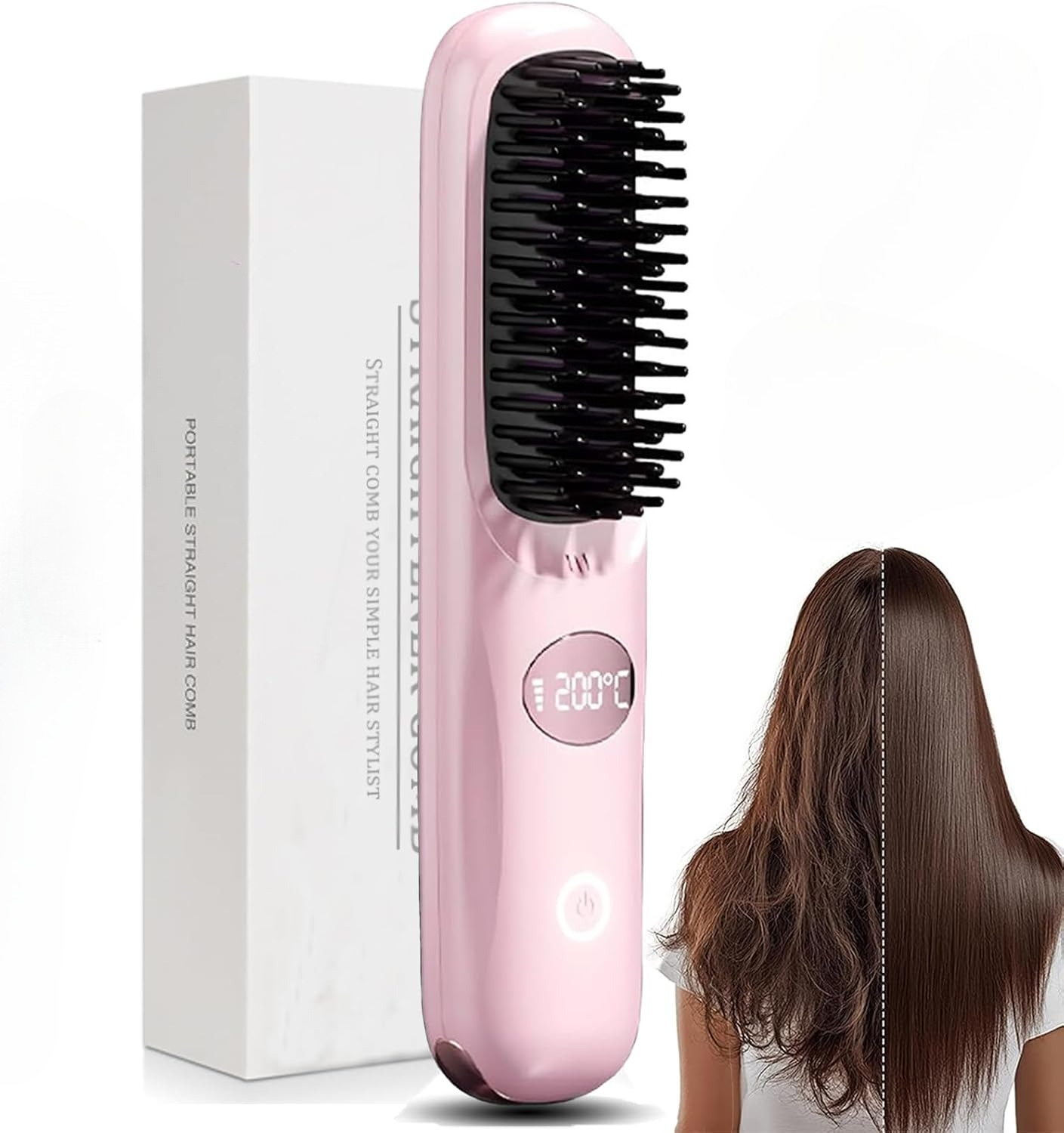 Cordless Hair Straightener Brush, Portable USB Rechargeable Hot Comb ...
