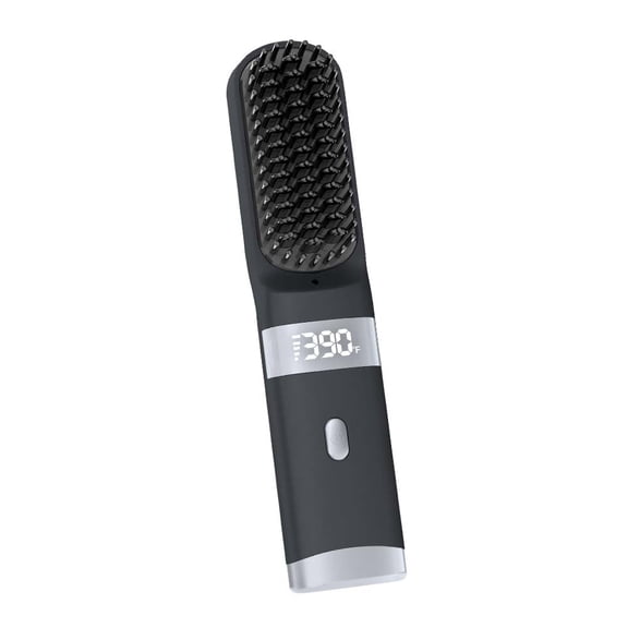 Cordless Hair Straightener Brush Portable on The go Comb for Travel USB chargingTwo Power sources30s Fast HeatingLCD Large Screen Display (Black) 1010