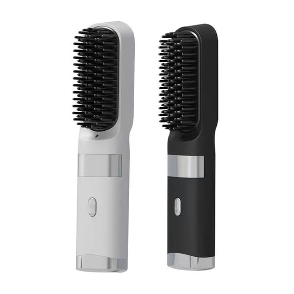 Cordless Hair Straightener Brush Portable on The go Comb for Travel USB chargingTwo Power sources30s Fast HeatingLCD Large Screen Display (White)