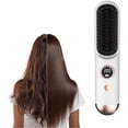 thumbnail image 1 of Cordless Hair Straightener Brush for Travel, Portable 2-in-1 Straightening with 9 Heat Settings, Fast Heating Rechargeable Flat Iron, Gift Women (White) White, 1 of 7
