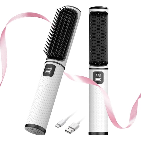Cordless Hair Straightener Brush,USB Charging, Suitable for Various Hair TypesWhite