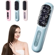 Go Brush Pro 2025 New Portable Straightener Cordless Hair Straightener Brush,Upgrade Gobrush Pro Hair Straightening Irons for Women,Ceramic Coating,Lightweight for Touch-ups Blue