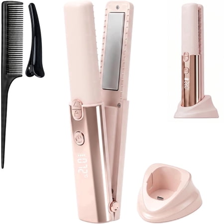 Cordless Hair Straightener and Curler, 2 in 1 Portable Flat Iron with Charging Dock, 4000mAh Rechargeable Battery, 4 Adjustable Temps 284°F-428°F