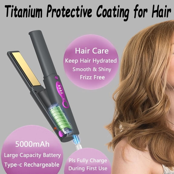 Cordless Hair Straighteners Curler 2 in 1,Fast Heating Cordless Flat Iron, Portable Straightener for Hair Straightening and Curling, 5000mAh,  Curling Iron with Protective Plates