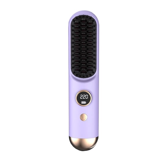 Cordless Hair Straightening Brush with LCD Display, USB Rechargeable 4 Temperature Settings, Portable Wireless Straightener Comb for All Hair Types Women Travel Home Styling Tool,Purple