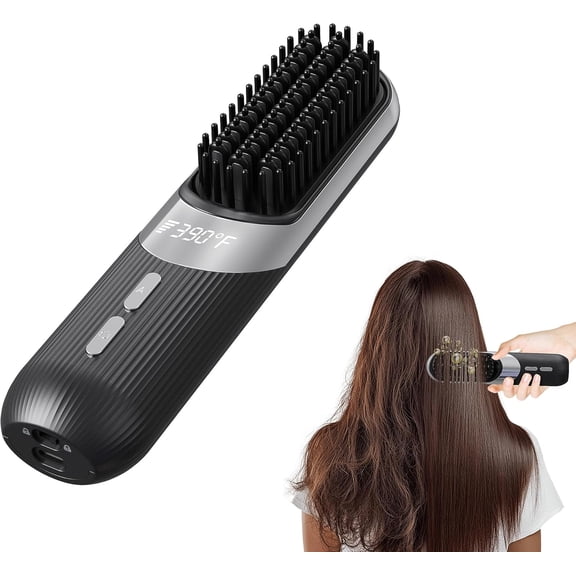 Cordless Hair Styling Brush 2-in-1 AI Smart Styler Fast Heat 30 Seconds USB Rechargeable Dual Power LCD Display Portable Travel Comb Includes Pouch