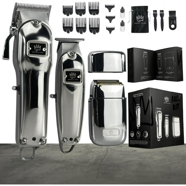 Cordless Hair and Beard Fade Kit by Royal Clips Clippers, Trimmer and Foil Shaver Bundle