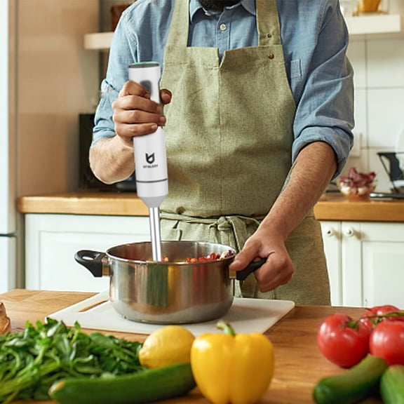 Cordless Hand Blender Variable Speed Immersion Blender Rechargeable with USB-C Whisk for Smoothies Milkshakes Hummus Soups White
