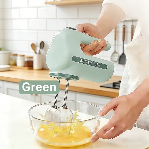 Cordless Hand Mixer, 15000 RPM Dual Motor Rechargeable Electric Whisk, Brown & Green for Cake Cream Baking