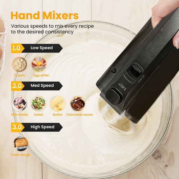 Cordless Hand Mixer, 3 Speed Rechargeable Mixers Electric, Type-C Charging Cable Dual-head Whisk for Whipping Mixing Egg, Cake Dough, Mashed Potatoes and More