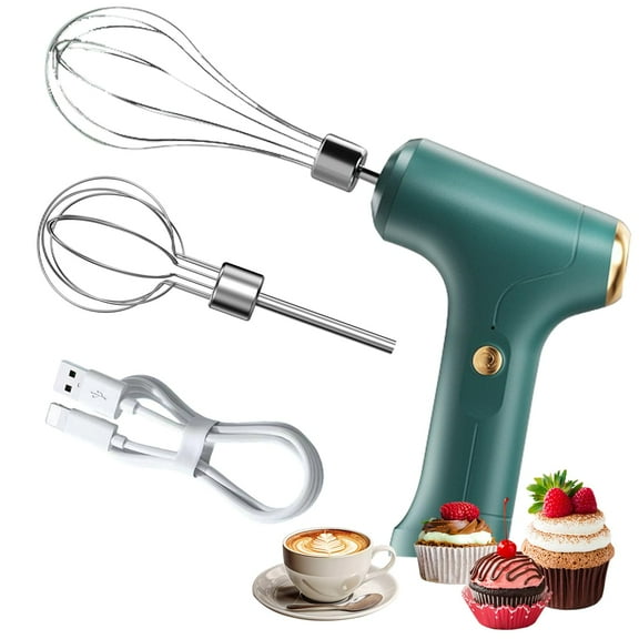 Cordless Hand Mixer, Handheld Electric Whisk with 3 Speed Modes, Hand Held Egg Beater with 2 Detachable Stir Whisks (Green)