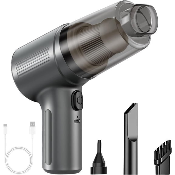 Cordless Handheld Car Vacuum Cleaner, 2-in-1 Wet Dry Vacuum & Blower with Multi Nozzles, 30000 RPM Cyclone Suction Mini Portable Vacuum for Car Home Office, Gray (k)
