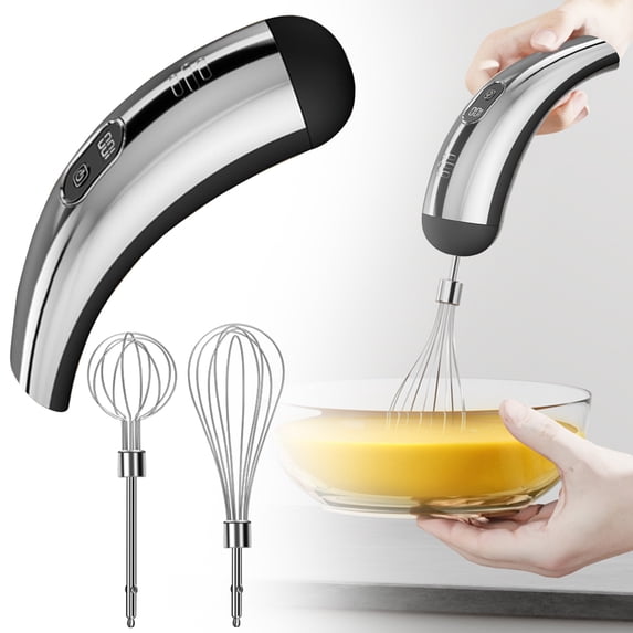 Cordless Handheld Electric Mixer – 5-Speed Wireless Beater with LED Display & 304 Stainless Steel Whisks for Baking, Smoothies & More (Black)