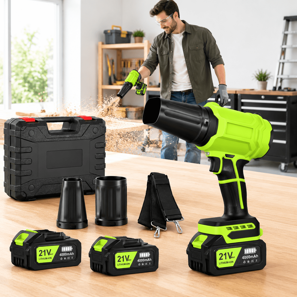 Cordless Handheld Leaf Blower, Green, 2x4.0Ah, Lightweight for Yard and ...