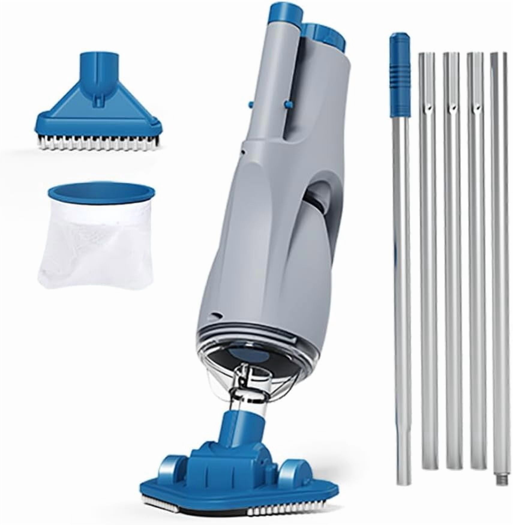 Cordless Handheld Pool Vacuum for Above Ground Pool, with 6ft Pole and 2 Vac Brush Heads, Ideal for Spot Cleaning Small Inground Pool Spa up to 20ft, Rechargeable, 60min, Sand and Light Debris