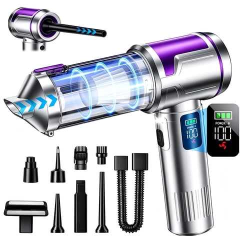 Cordless Handheld Vacuum, 20000Pa Brushless Motor, 3-Speed Dual Suction, LED Light, Smart Display, One-Click Dust Empty, Multi Nozzles, Washable Filter, Type-C Rechargeable for Car, Office & Pet Hair