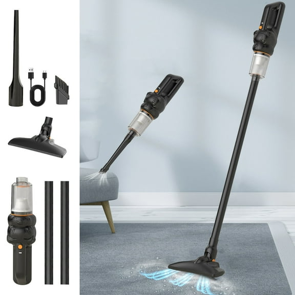 Cordless Handheld Vacuum Cleaner Powerful Suction Blow 2-in-1, Adjustable Short Long Pole, Low Noise Lightweight Portable Duster for Home Office Car Hard-to-Reach Areas