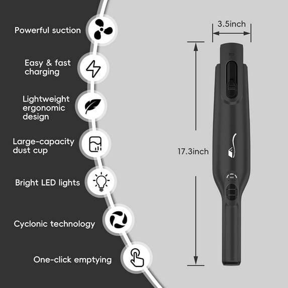 Cordless Handheld Vacuum, Lightweight Portable Hand Vacuum Cleaner with LED Light, Rechargeable Hand Held Vacuum with One-Touch Empty, Powerful Suction for Office,Home,Black