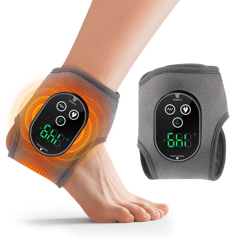 Cordless Heated Ankle Brace, Electric Foot and Ankle Massager with 4-Level Warming & 3-Speed Vibration, 3000mAh Long-Lasting Battery, 3 Auto Shut-Off Timer Settings, Lightweight & Portable