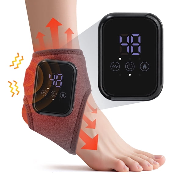 Cordless Heated Ankle Massager with 3 Heat Levels and 3 Vibration Modes, Rechargeable Electric Ankle Heating Wrap with LED Display, Adjustable Ankle Brace for Both Feet