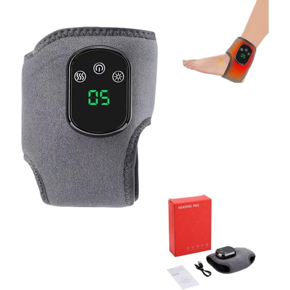 Cordless Heated Ankle Massager with Adjustable Heat & Vibration, USB Rechargeable Ankle Brace Wrap, 5 Heat Levels, 3 Vibration Modes, Auto Shut-Off, Portable & Comfortable for Pain Relief
