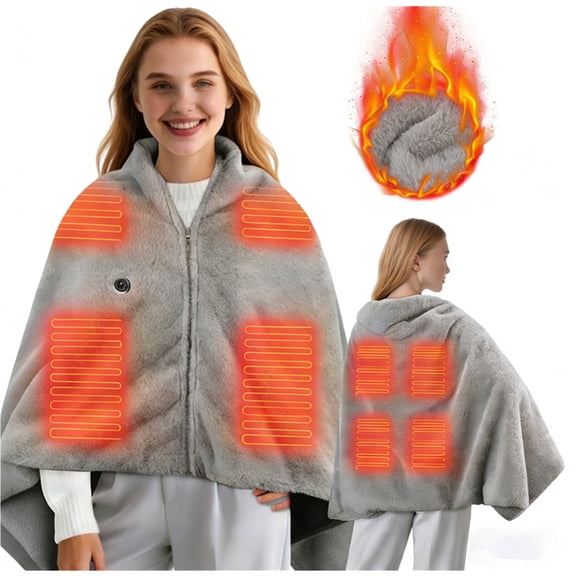 USB Electric Heated Shawl (No Battery), 3 Heat Levels 8 Zones, 65"x34" Portable For Office Camping