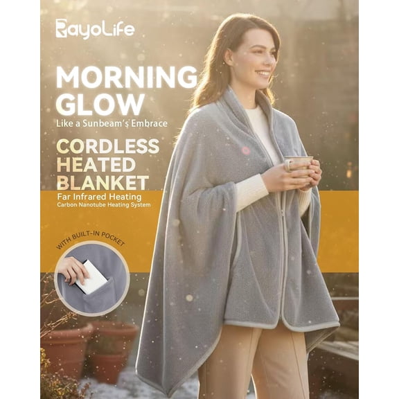 Cordless Heated Blanket – Portable Battery Operated Throw with Rechargeable Pack, Far Infrared Heat, Soft Faux Rabbit Fur for Home, Office, Travel, Camping