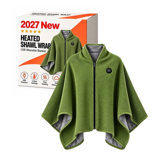 Cordless Heated Blanket, USB Electric Wearable Heating Poncho, Temperature Control for Office Home Car Travel, Portable Heated Blanket Shawl Dark Green (Gift box set)
