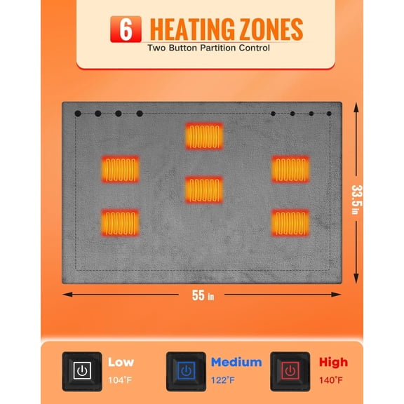 Cordless Heated Blanket-Wearable Heated Blanket Battery Operated with 10000mAH Power Bank, 3 Heat Settings USB Electric Throw Shawls for Home, Office, Outdoor Travel (Grey)