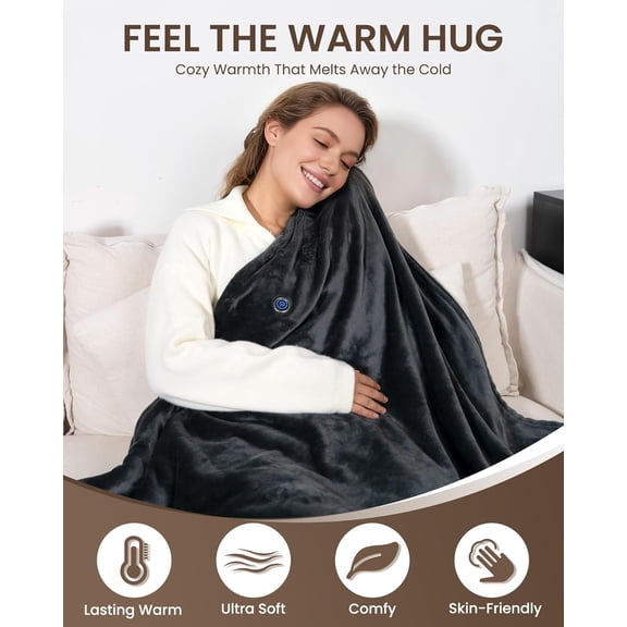 Cordless Heated Blanket with Hood, 9 Heating Zones, 20000mAh Battery, 3 Heat Levels, Portable Wearable Throw for Outdoor Indoor