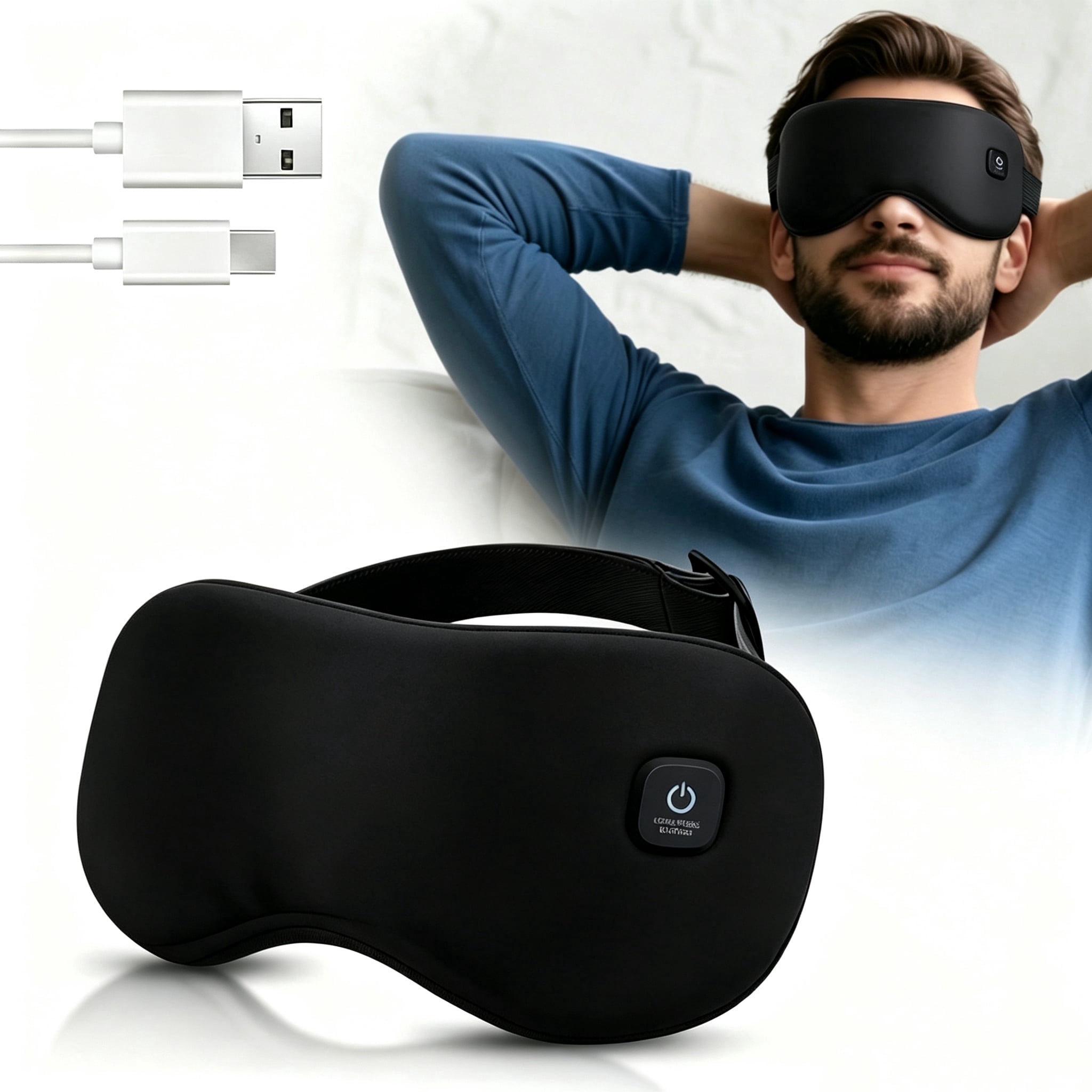 Cordless Heated Eye Mask, 3 Heat Levels Rechargeable Eye Heating Pad, Warm Eye Compress, Washable Sleep Mask, Home Travel Office (Black)