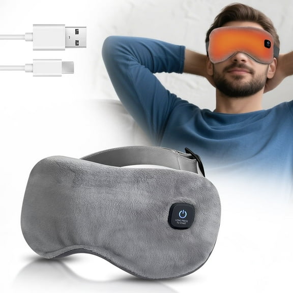 Cordless Heated Eye Mask, Sleep Eye Mask, Warm Compress Eye Mask for Dry Eyes with 3 Temperature Settings, 15min Auto Shutoff, Washable Cover, Adjustable Strap, 1000mAh Battery, Type-C Fast Charging