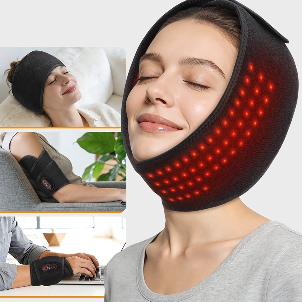 Cordless Heated Face Wrap with Red Light, 3 Heat and Time Settings, Rechargeable Face Heating Pad for Facial Relaxation, Jaw, Temple & Daily Comfort, 5000mAh
