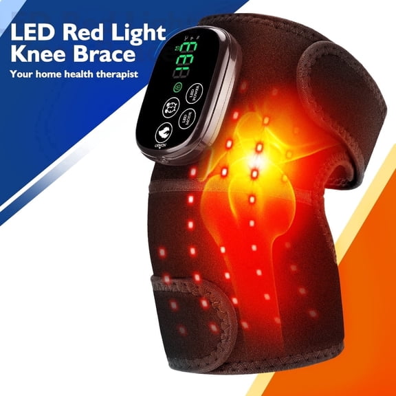 Cordless Heated Knee Brace, Cordless Knee Massager with Multiple Vibration Modes, Rechargeable Knee Massager Device, Knee Shoulder Elbow Heating Pad with LED Screen for Home Office Travel Use, Black