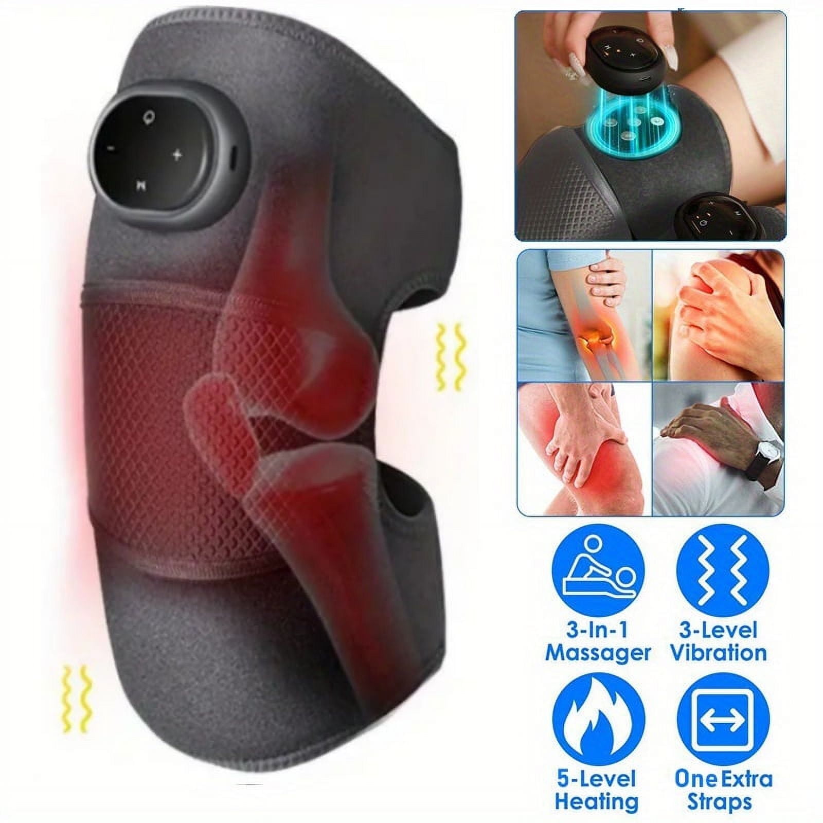 Cordless Heated Knee Brace Wrap, Heating Pads for Knee Elbow Pain Relief, 3 Heat & 3 Vibration Modes, Knee Massager for Father Mother's Gift, Black ,1pack