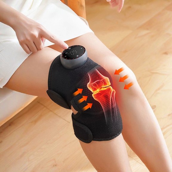 Cordless Heated Knee Massager, Adjustable Knee Shoulder Elbow Heating Brace with 5 Heat Levels & Vibration Modes, LED Display Multi-Function Rechargeable Knee Massager Gift for Families, Black