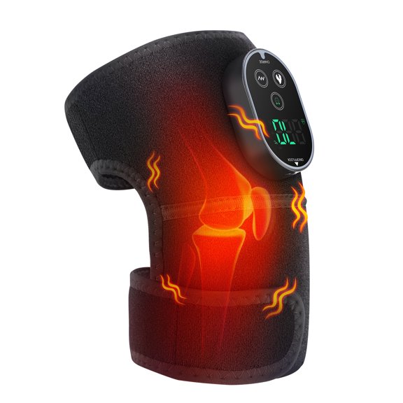 Cordless Heated Knee Massager with Vibration, Heated Knee Brace Wrap, Heating Shoulder Brace Support Wrap for Knee Elbow, Heating Pad with 6 Heating Levels, 3 Massage Modes&Timer(Gray)