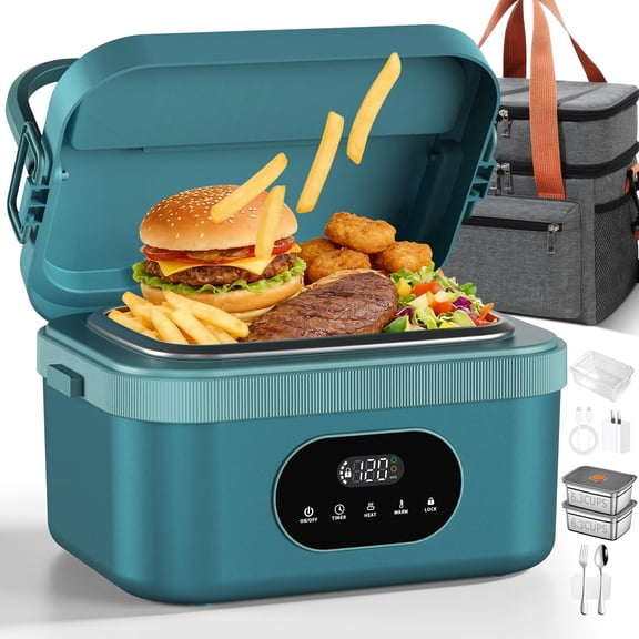 Cordless Heated Lunch Box, Rechargeable Warmer | 5-Surface Surround Heat Heated Leak Resistant Portable bag Adjustable Strap