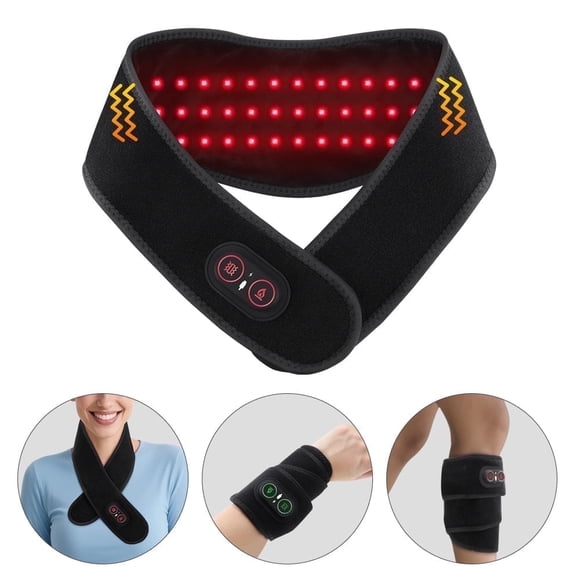 Cordless Heated Neck Massager Wrap, Neck Heating Pad with Massage, Led Light Heating Pad for Arm Wrist with 3 Heat & 3 Vibration Modes, 3000mAh Rechargeable, Black