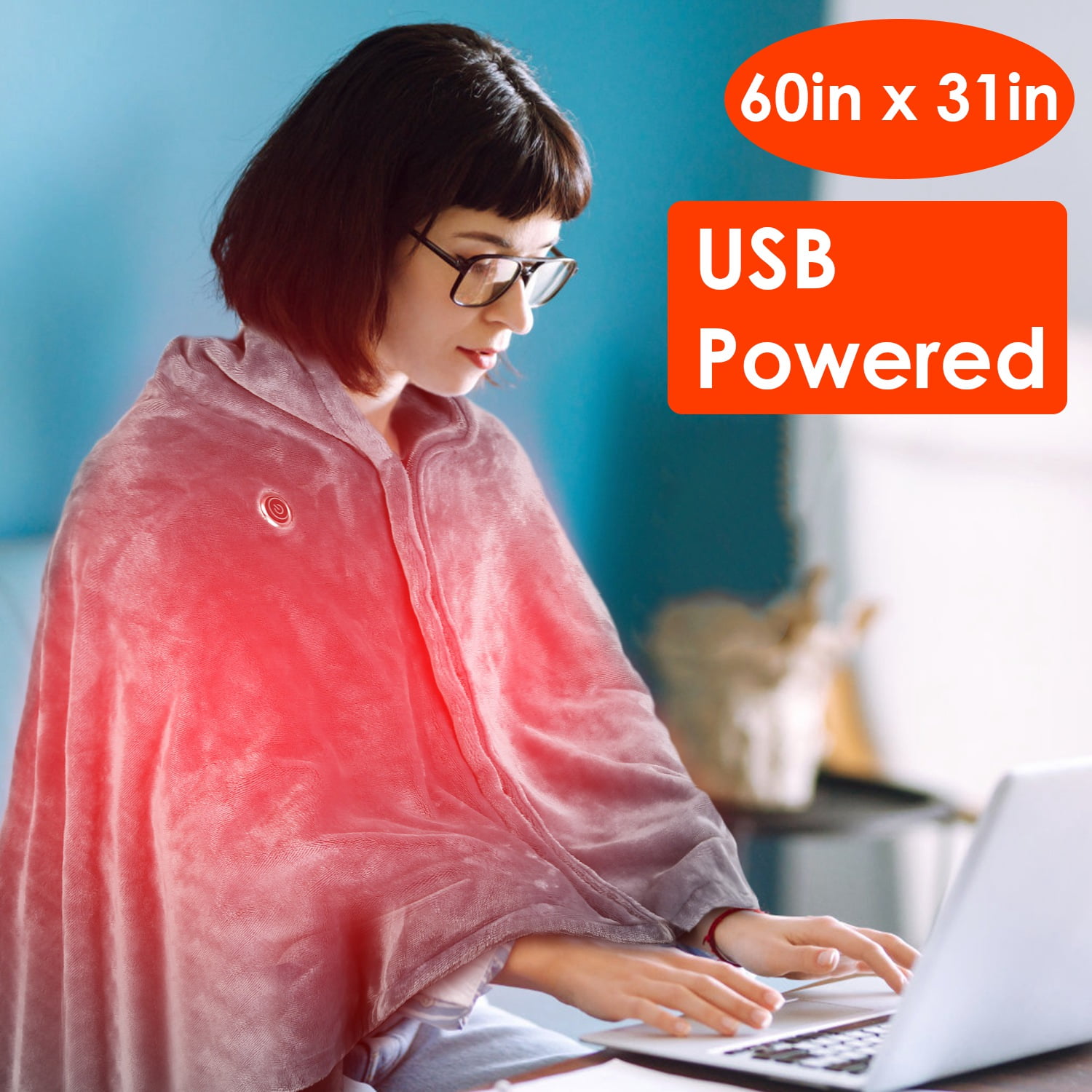 Cordless Heated Shawl 60 x 31",Wearable Heated Blanket Shawl, Gray Flannel for Office