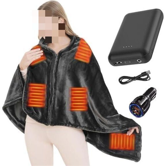 Cordless Heated Shawl,USB Heated Blanket Throw, Wearable & Portable Heating Electric Blanket for Adults, Large Size 71" 36",3 Levels & 8 Heating Zone Shawl for Indoor & Outdoor, Dark Grey