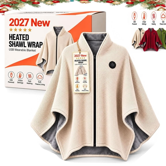 Cordless Heated Shawl Wraps for Women,2027 Wearable Heated Blanket Zip Up Cape with USB, Fast Heat Settings Washable for Office & Home