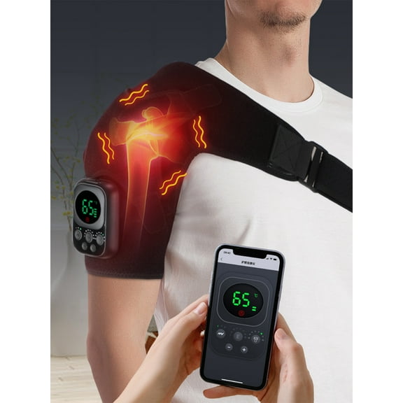 Cordless Heated Shoulder Wrap, Shoulder Heating Pad, Cordless Micro Current Massager with Mobile App Remote Control, 6 Heat & 3 Vibration, 5000mAh Battery Powered, Shoulder Massager for Men Women