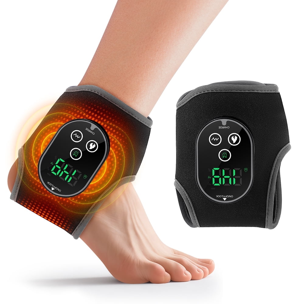 Cordless Heated Vibrating Ankle Wrap, Foot Ankle Massager with 4 Heat Levels (122-149℉) & Dual Motors, 3000mAh Rechargeable Battery, Fit for Left or Right Ankle, Portable for Home Office Travel