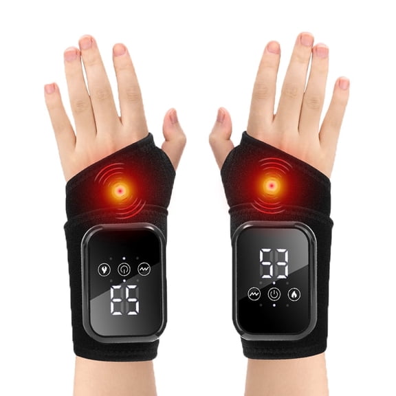 Cordless Heated Wrist Brace with Vibration, 2Pcs Rechargeable Wrist Heating Pad Wrap with 3 Heating & 3 Vibration Modes, Heated Wrist and Hand Massager for Carpal Tunnel Relax, Black