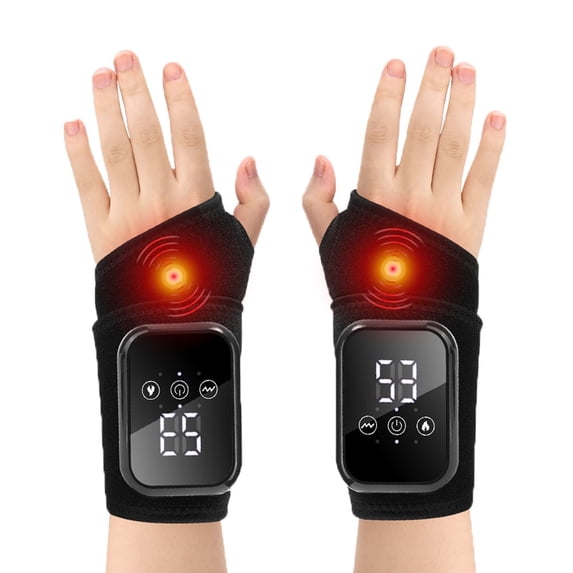Cordless Heated Wrist Brace with Vibration, 2Pcs Rechargeable Wrist Heating Pad Wrap with 3 Heating & 3 Vibration Modes, Heated Wrist and Hand Massager for Carpal Tunnel Relax, Black