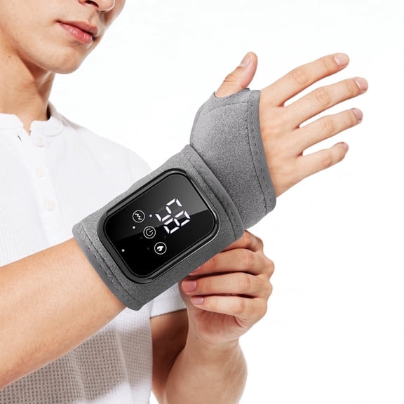 Cordless Heated Wrist Brace with Vibration, Rechargeable Wrist Heating Pad Wrap with 3 Heating & 3 Vibration Modes, Heated Wrist and Hand Massager for Carpal Tunnel Relax, Gray
