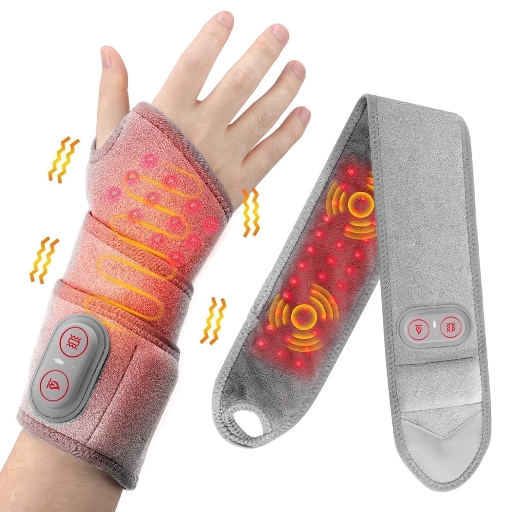 Cordless Heated Wrist Massager for Carpal Tunnel, Wrist Hand Heating Pad with 3 Heat 3 Vibration Modes, 3000mAh Rechargeable Heated Wrist Wrap for Wrist Hand Arm