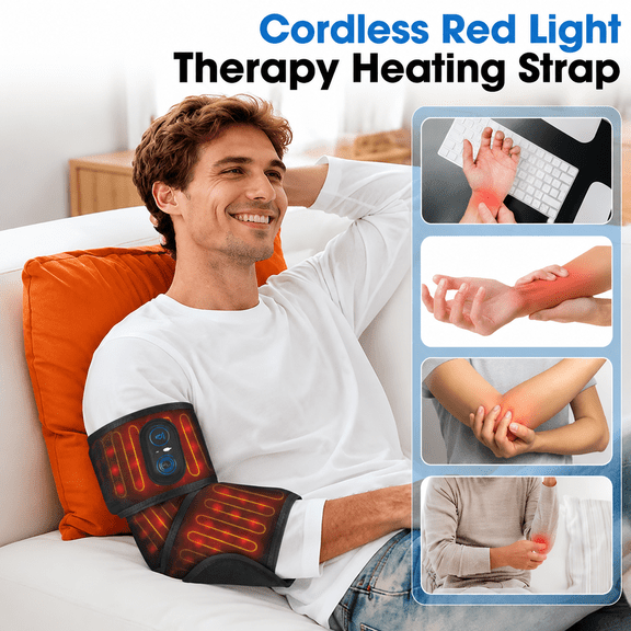 Cordless Arm Heating Pad with Red Led Light, Arm Warmers with 3 Heat and Timing Settings, Fast Heating, Elbow Heating Pad, Tennis Elbow Brace Wrap for Women Men