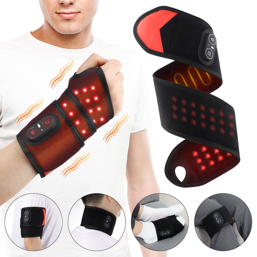 Wrist Heating Pad, Hand Massager, Wrist Heated Wrap Brace with 3 Heat & Vibration Settings, 3000mAh Battery Rechargeable for Left Right Hand, Black